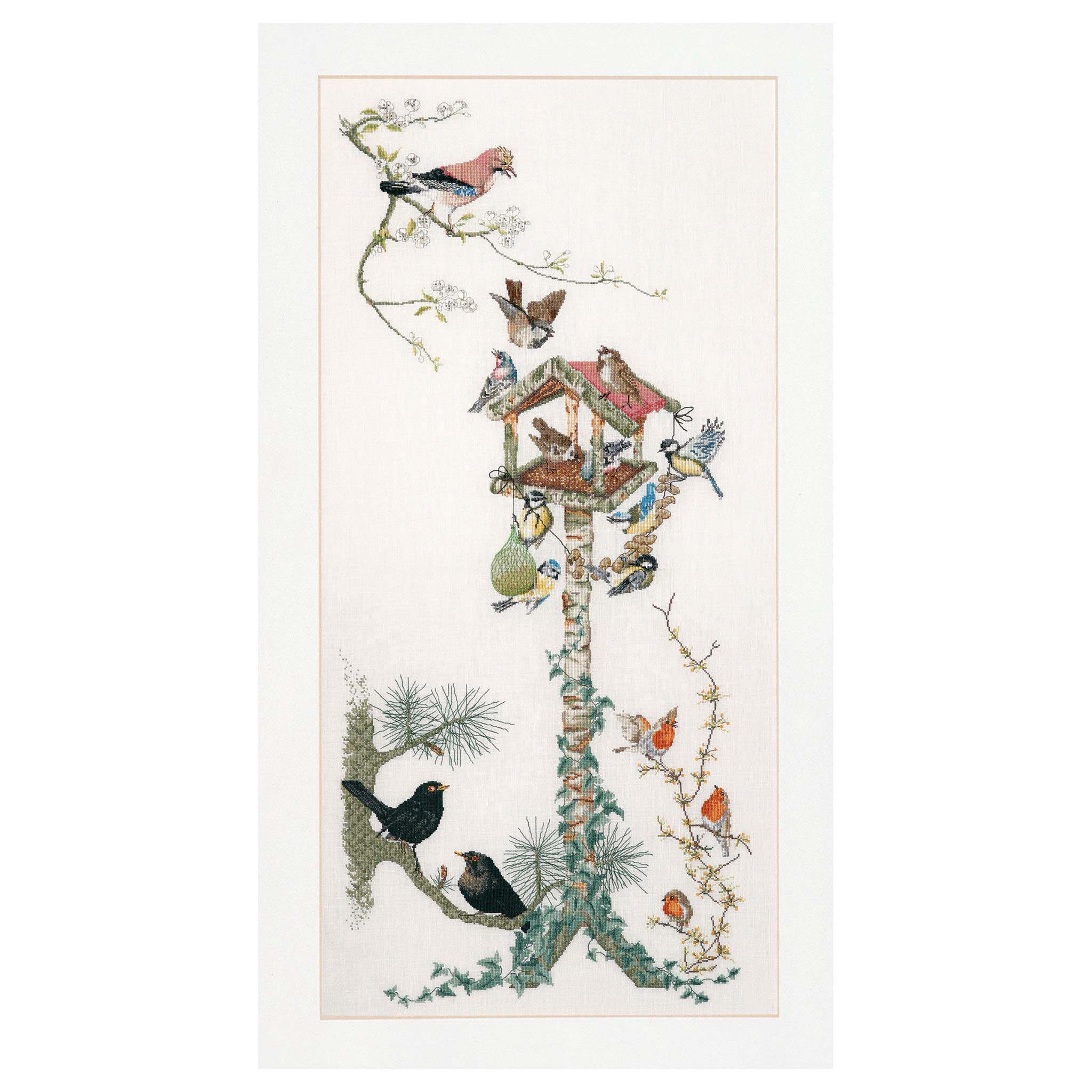 Counted Cross Stitch Kit Bird Table - Linen 36 Count