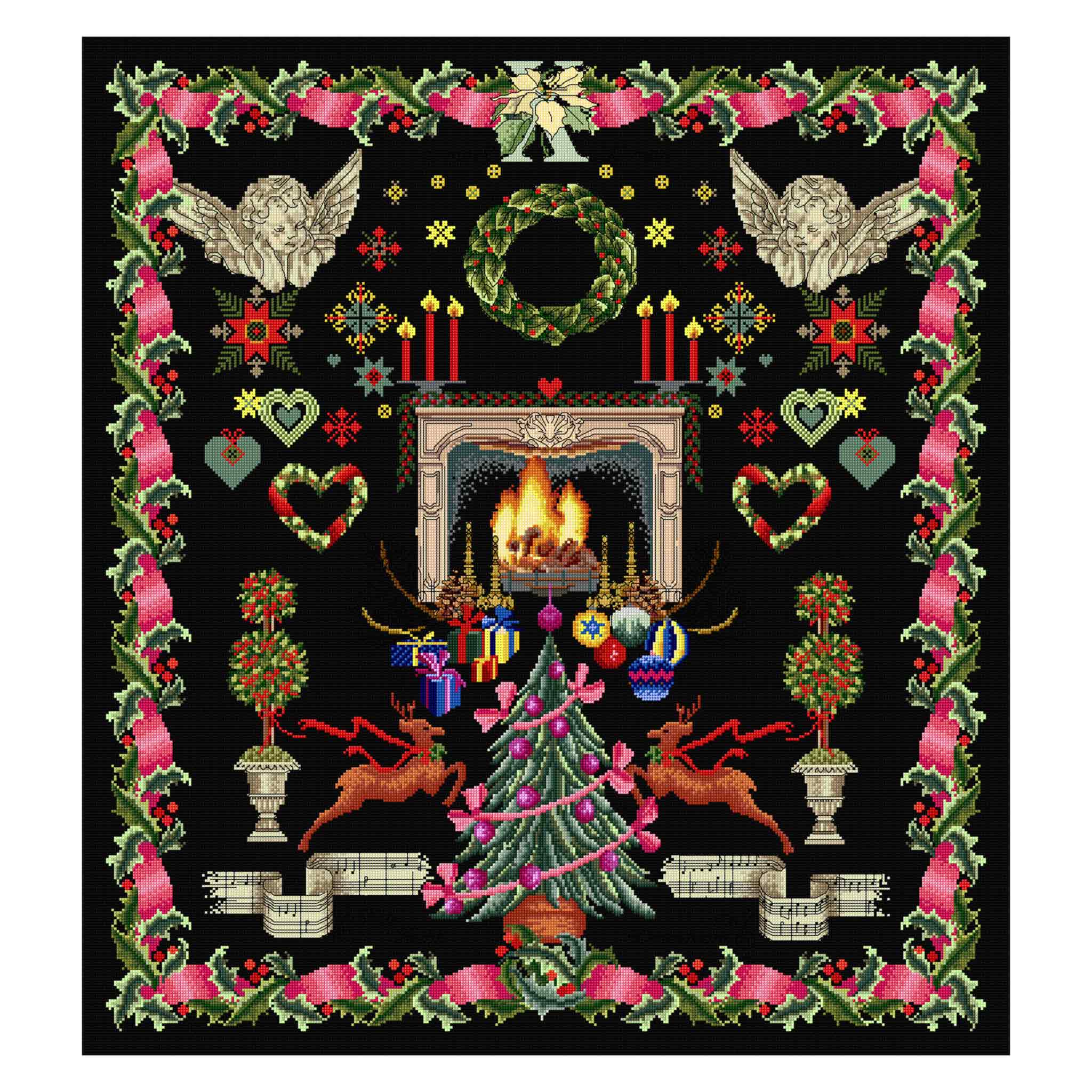 Counted Cross Stitch Kit Christmas Sampler - Black Aida 18ct