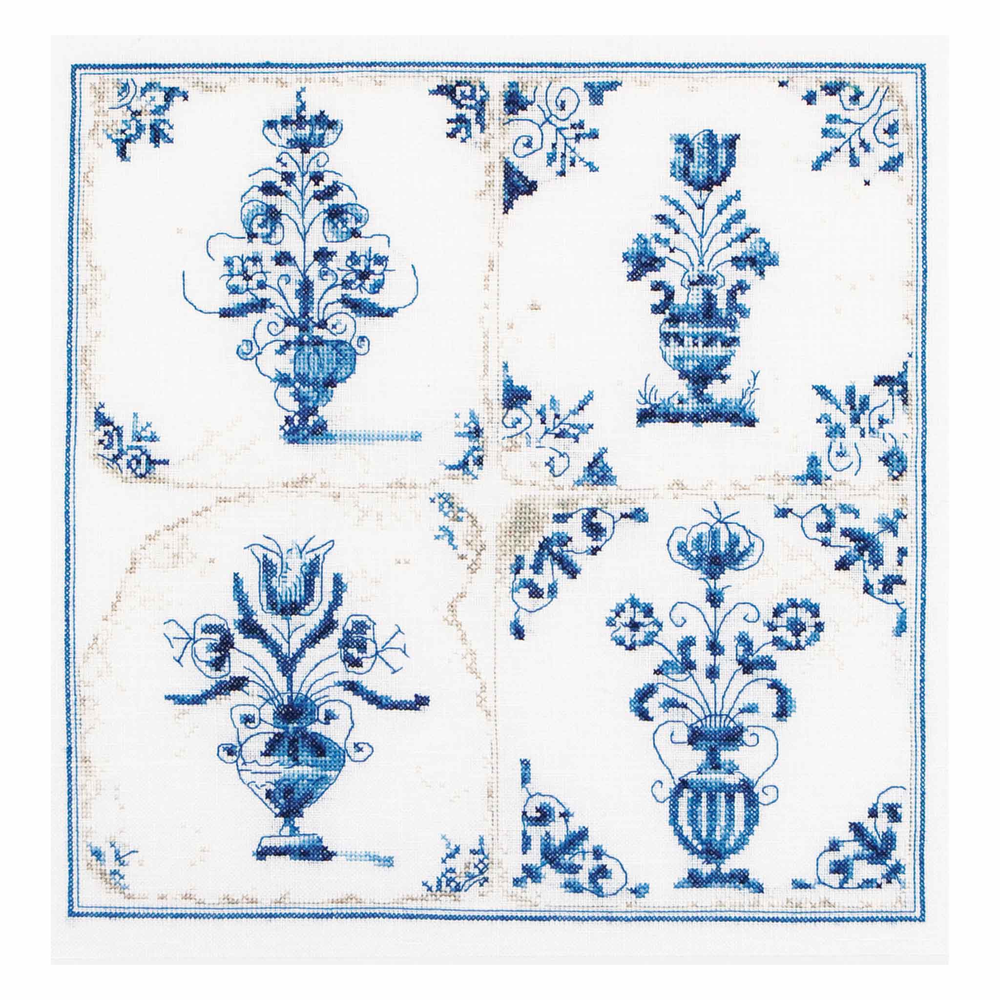 Counted Cross Stitch Kit Antique Tiles Flower Vases - Aida 18