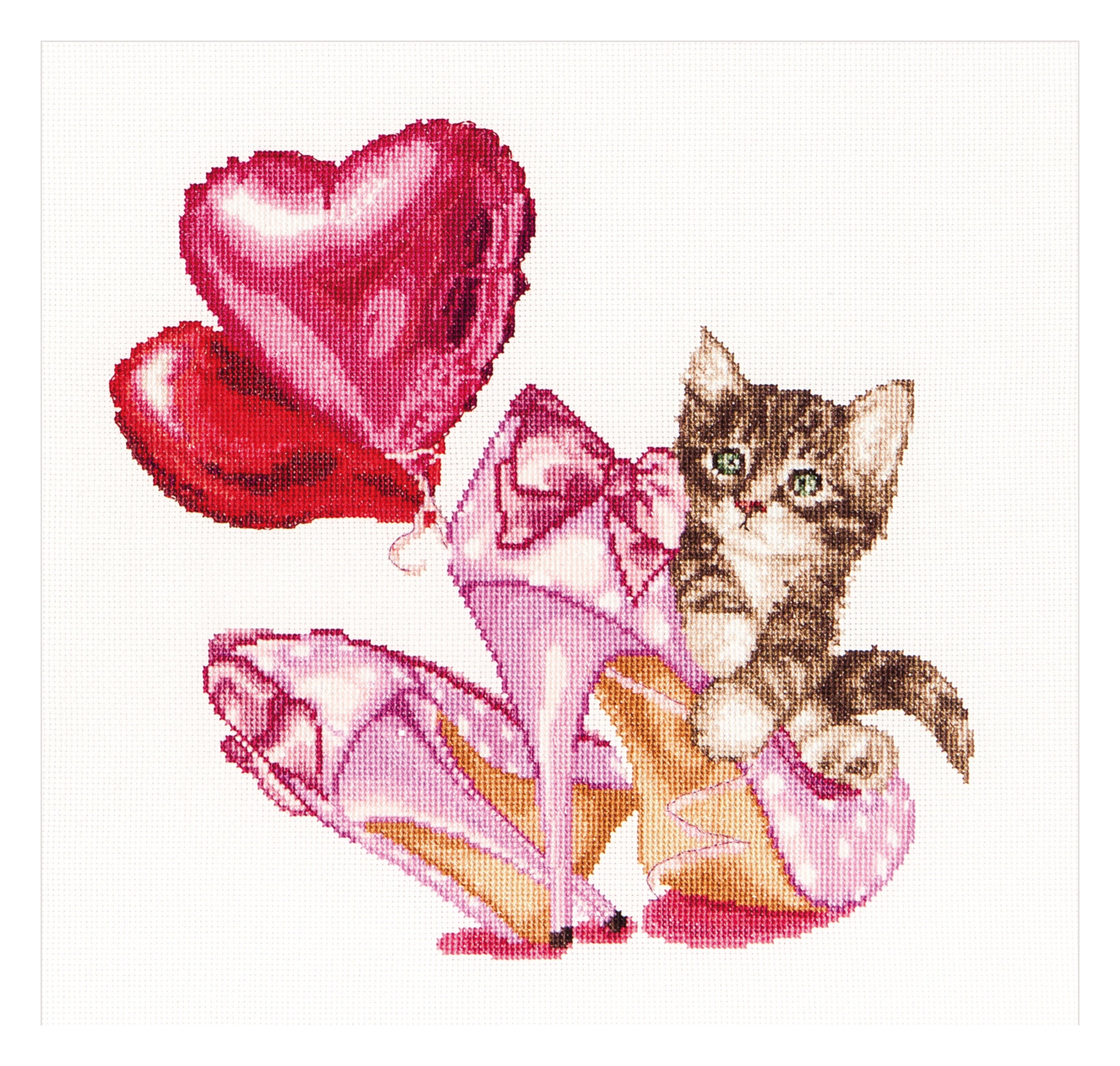 Valentines Kitten Cross Stitch Kit - Perfect Gift Idea