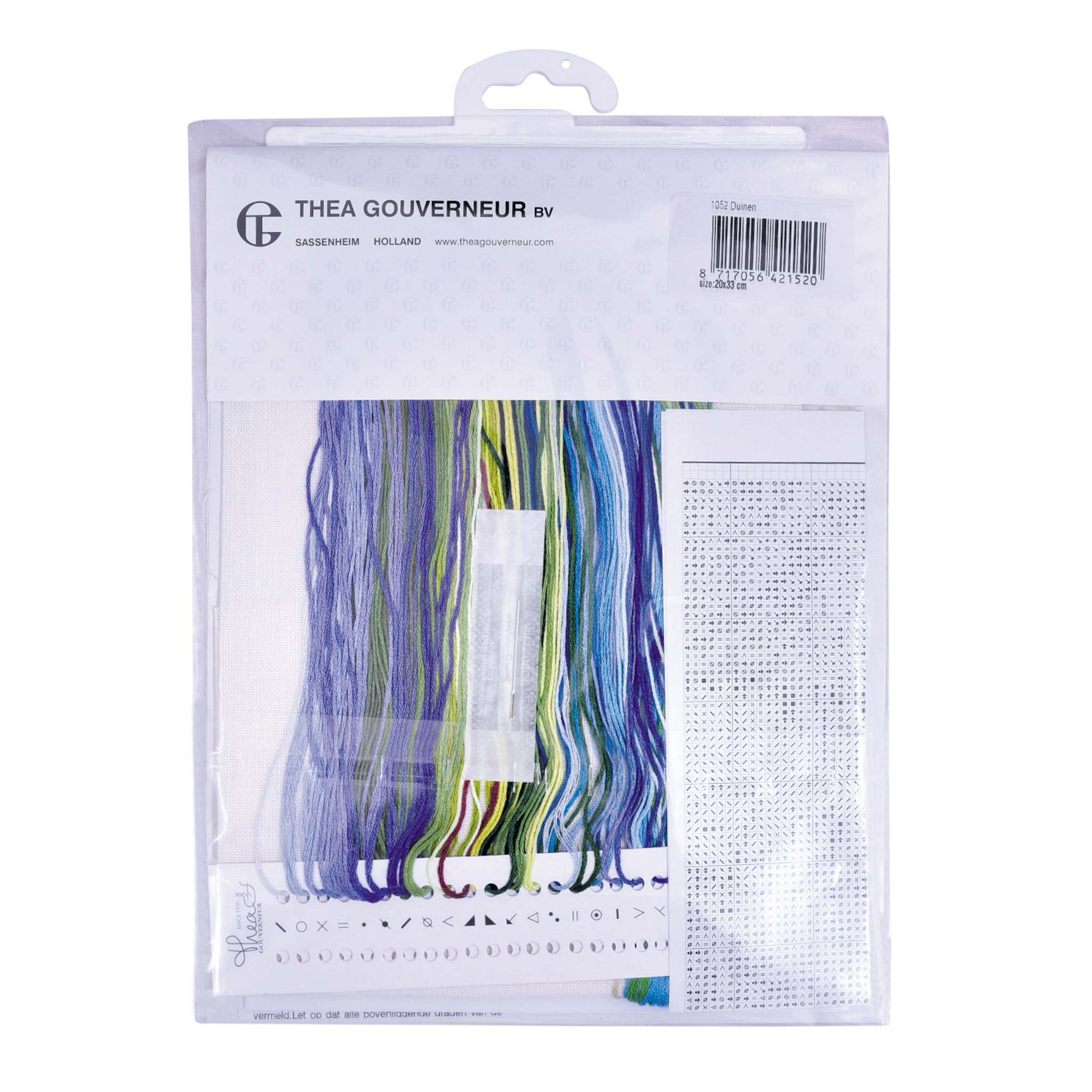 Embroidery kit packaging with threads and patterns Thea Gouverneur