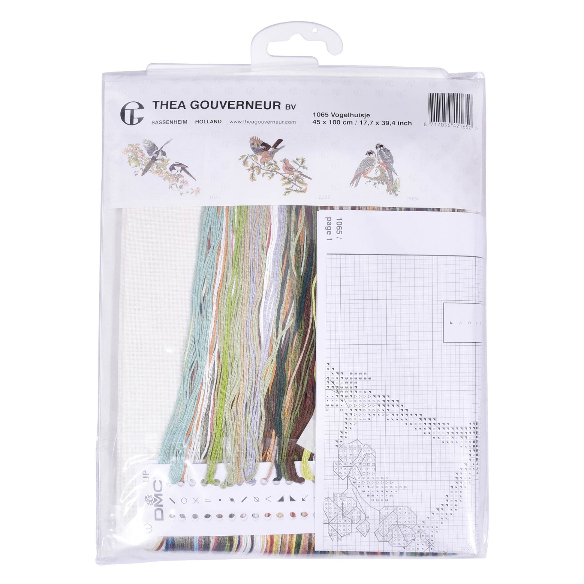 Embroidery kit packaging with threads and patterns Thea Gouverneur 