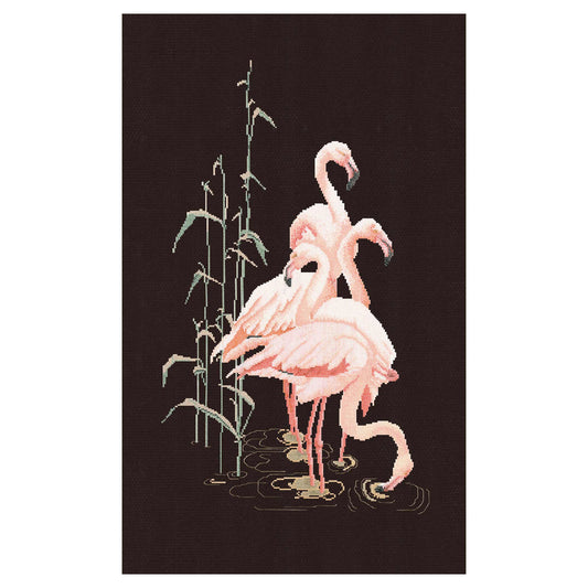 Counted Cross Stitch Kit Flamingo Birds - Aida Black