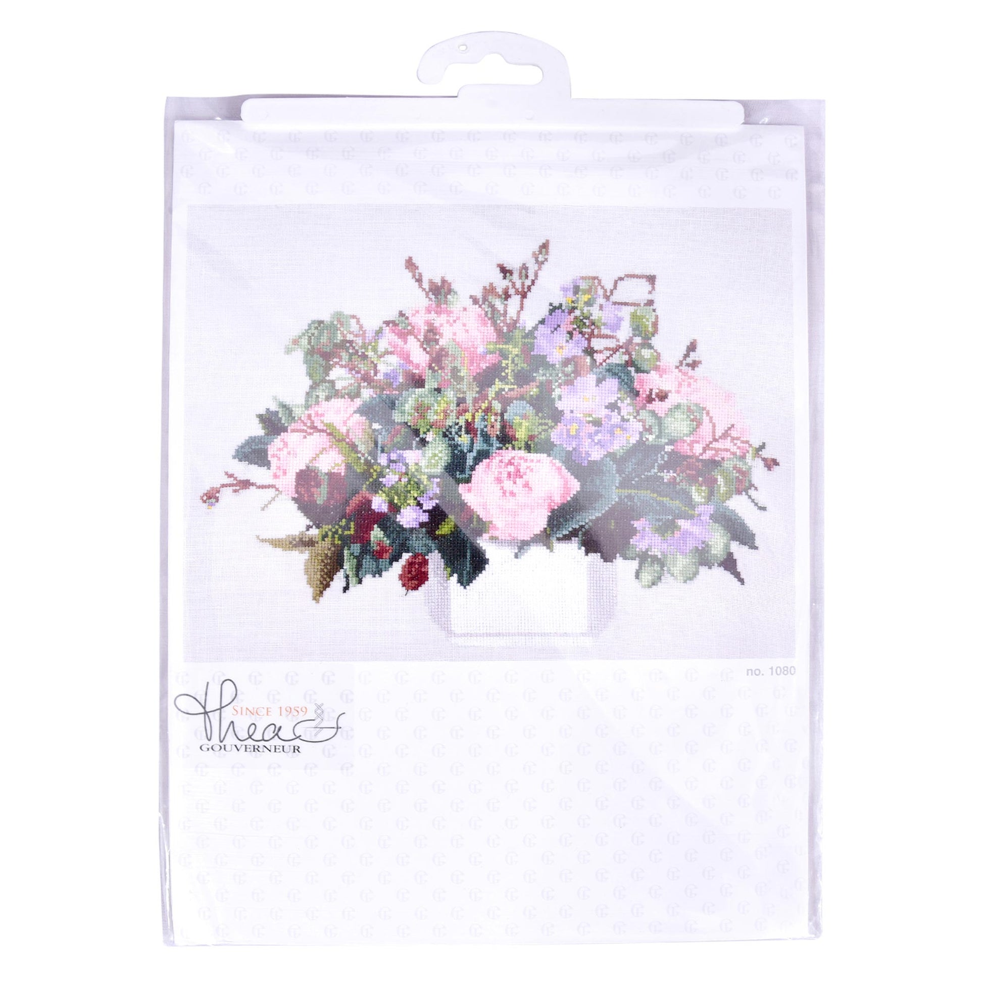 Floral embroidery in a clear plastic packaging Thea Gouverneur