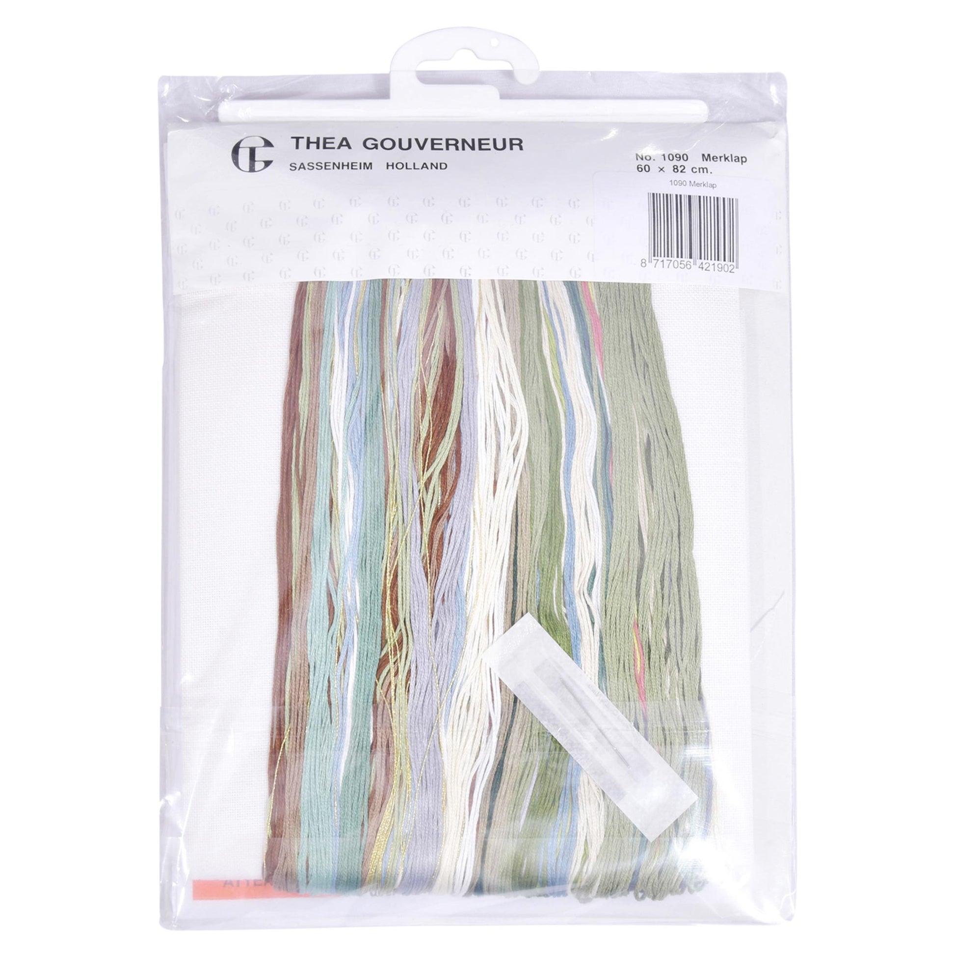 Packaged product with colorful dmc embroidery threads and Thea Gouverneur branding on a white background