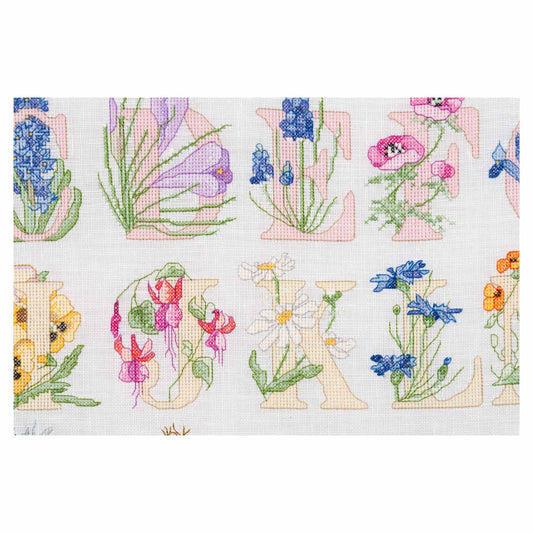 Counted Cross Stitch Kit Floral Alphabet close up