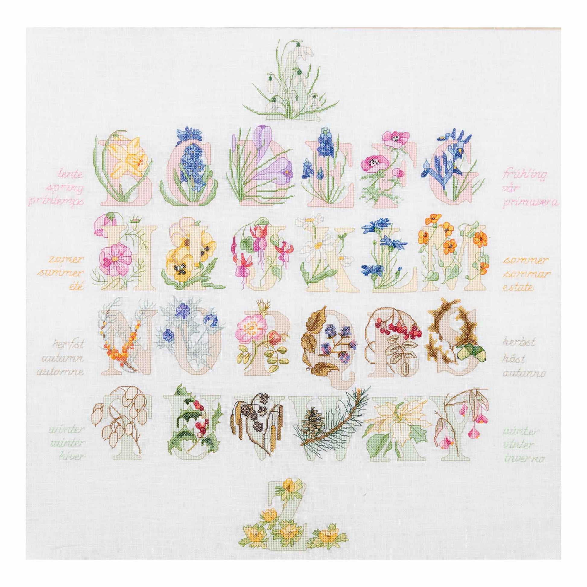 Kit broderie Thea Gouverneur alphabet des fleurs sur lin TG-2089 Kit broderie Thea Gouverneur alphabet des fleurs sur lin TG-2089