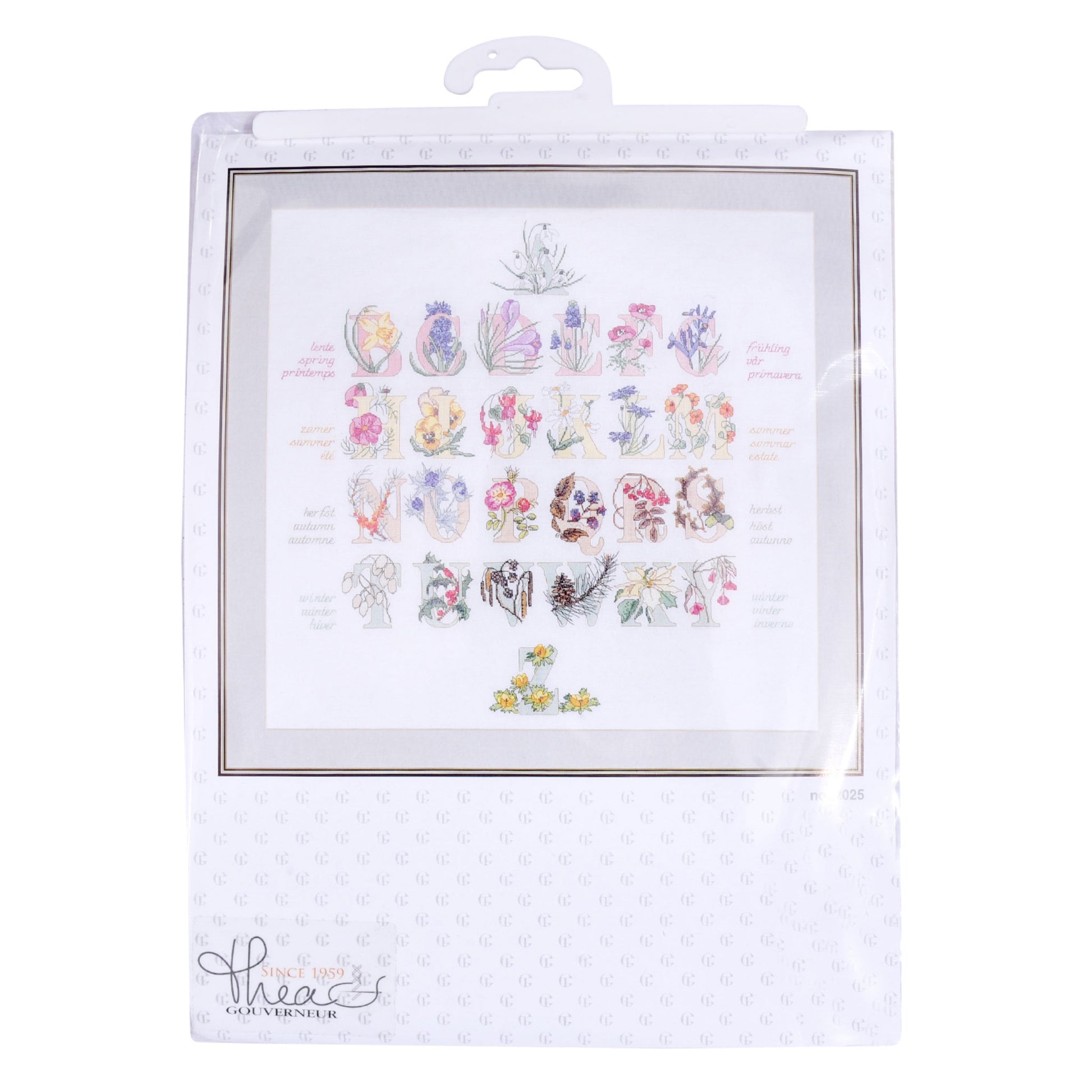 Packaged cross stitch kit Thea Gouverneur  floral alphabet sampler