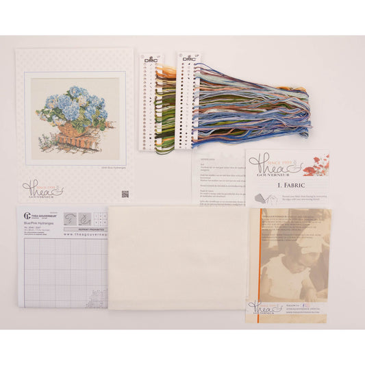 Embroidery kit content: Aida needlework fabrics, printed chart, colorful dmc embroidery threads presorted on the floss organizer