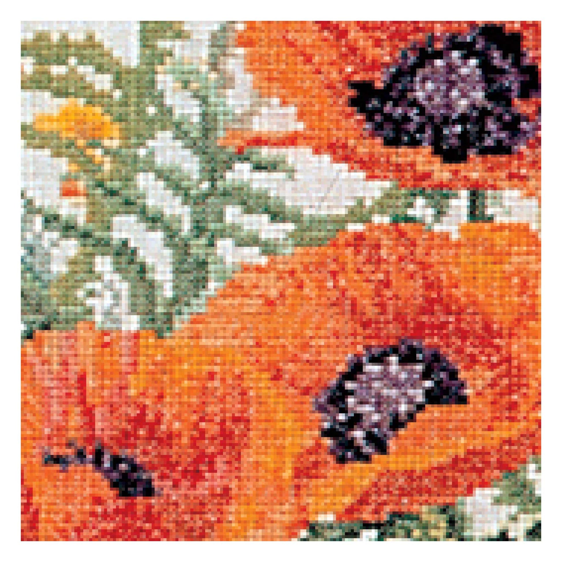 Cross stitch Pattern of orange poppies flowers with green leaves on a meadow close up