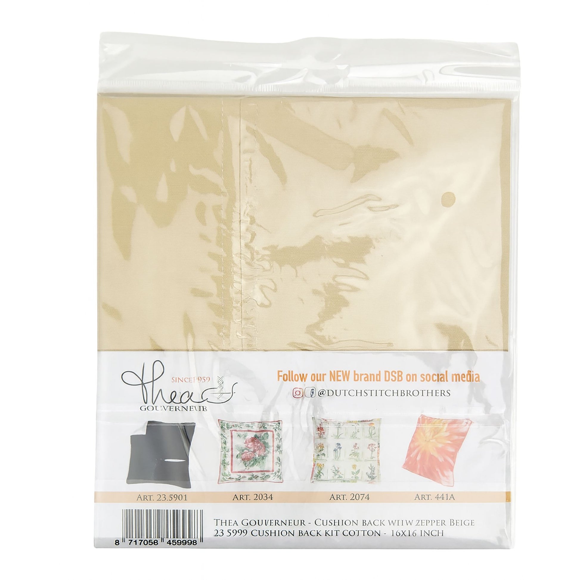 Package of cushion back with zipper fringe byThea Gouverneur on a white background