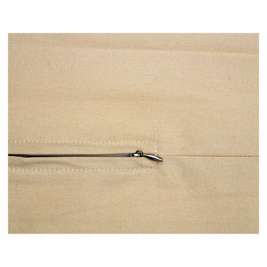 Close-up of a beige fabric with a zipper for cushion