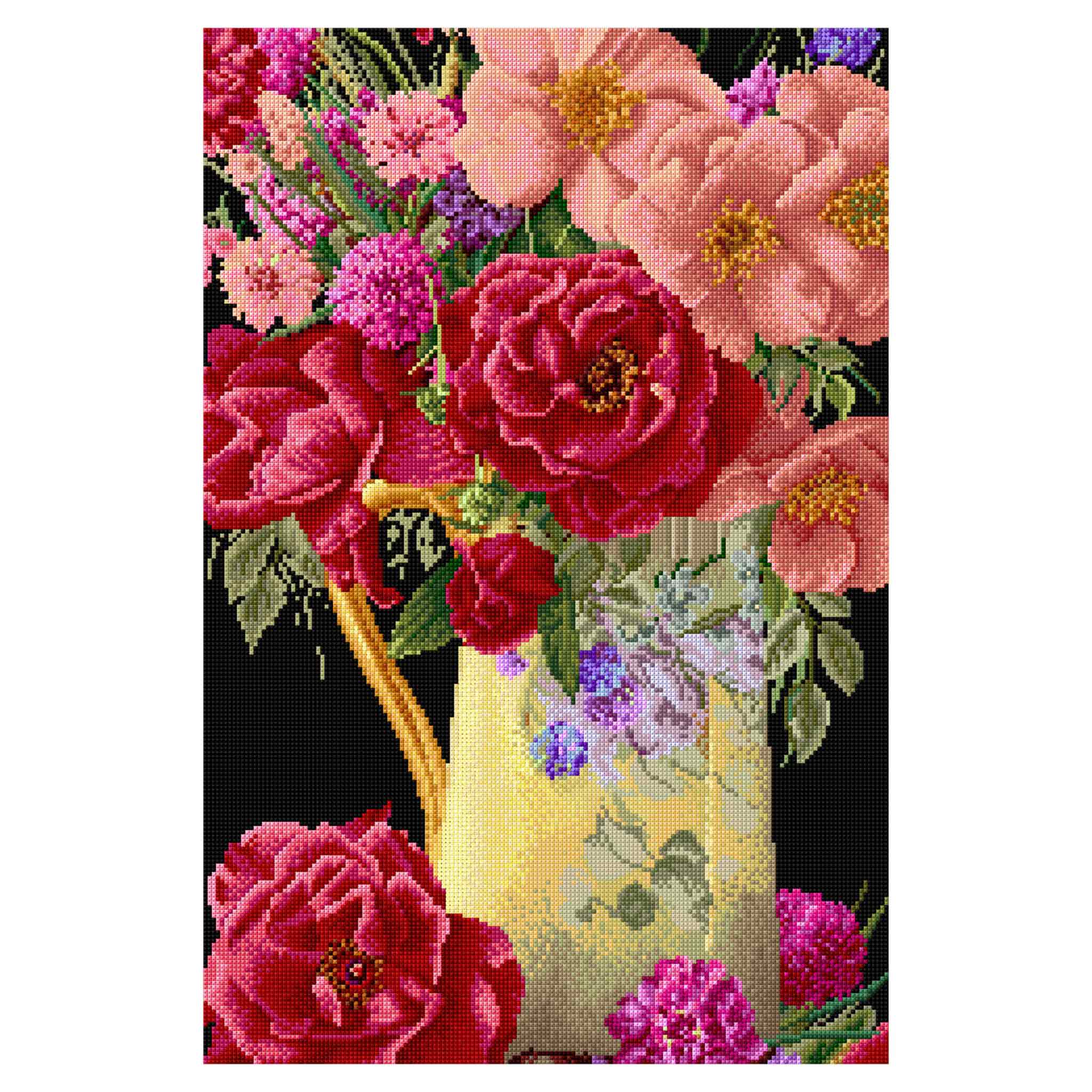 Counted Cross Stitch Kit Rose Bouquet - Aida Black