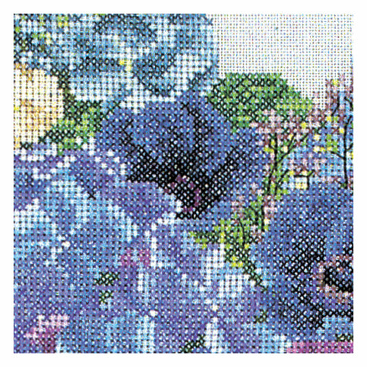 Cross-stitch pattern with blue flowers
