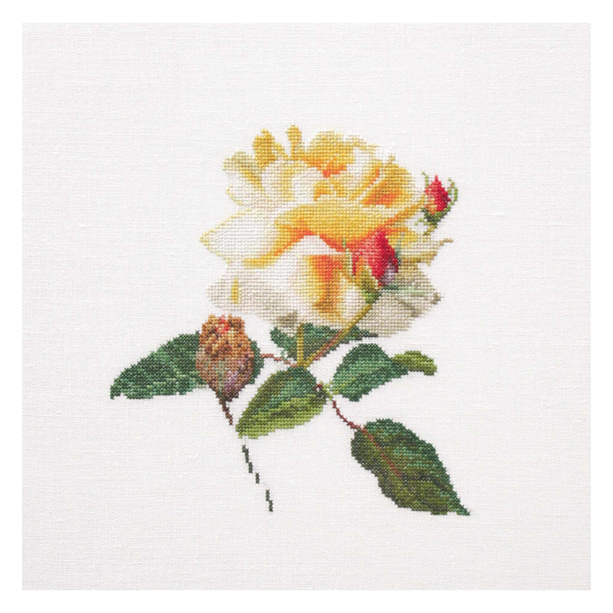 Counted Cross Stitch Kit Yellow Rose - Linen 36 Count