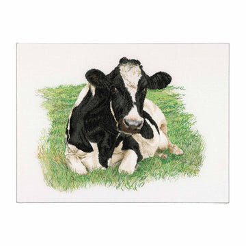 Black and white cow lying on grass Counted Cross Stitch Kit