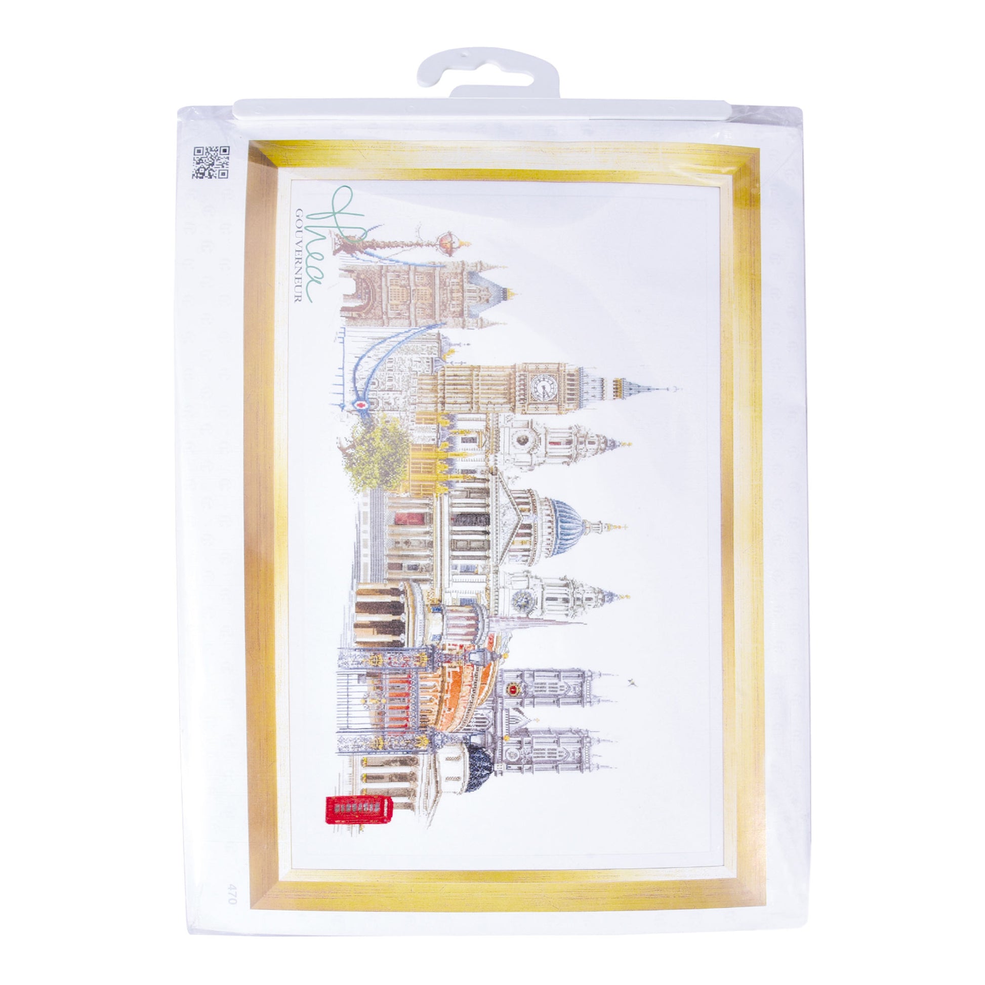 Packaged cross-stitch kit with a cityscape design London Town