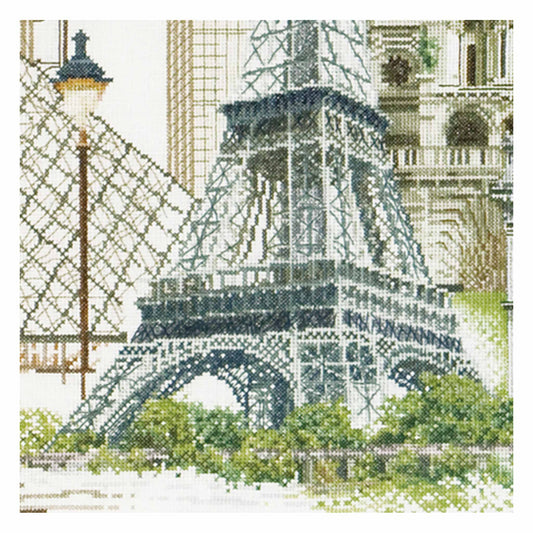 Cross-stitched close up  of the Eiffel Tower in Paris