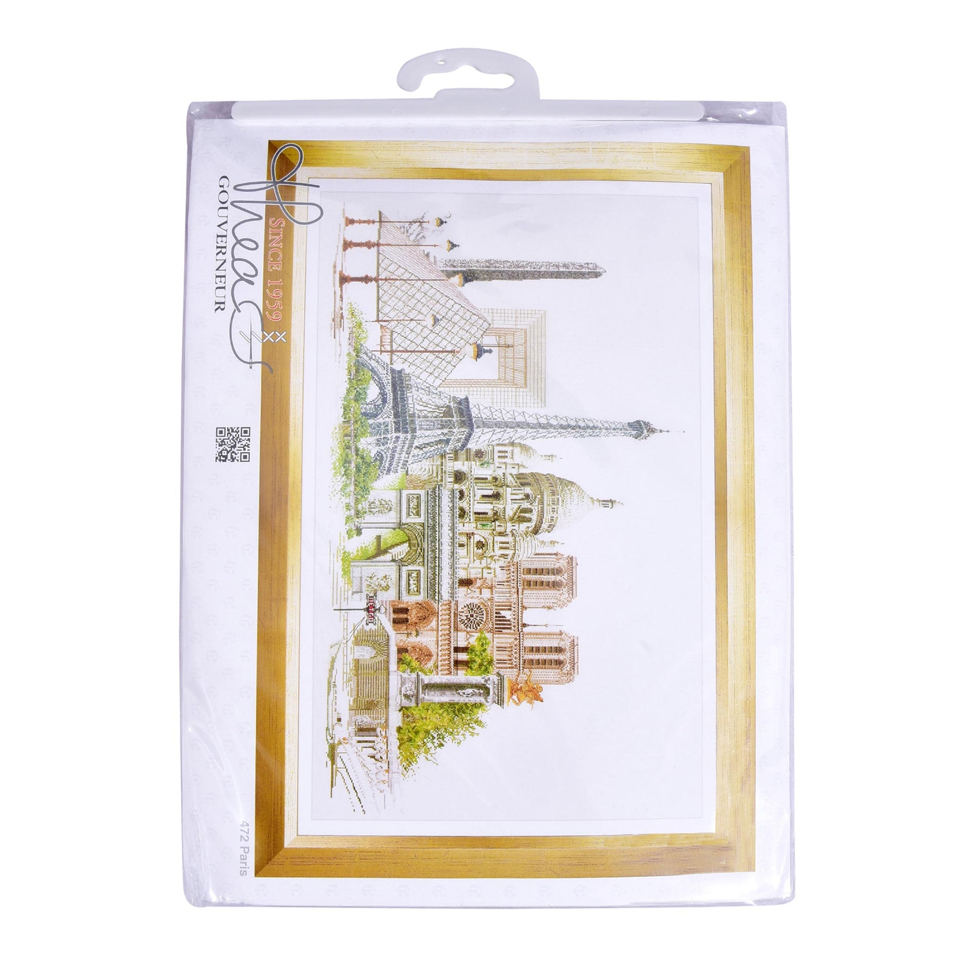 Packaged cross-stitch kit with architectural Paris design Thea Gouverneur