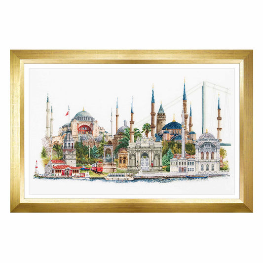 cross stitch design of a cityscape with prominent buildings Istanbul