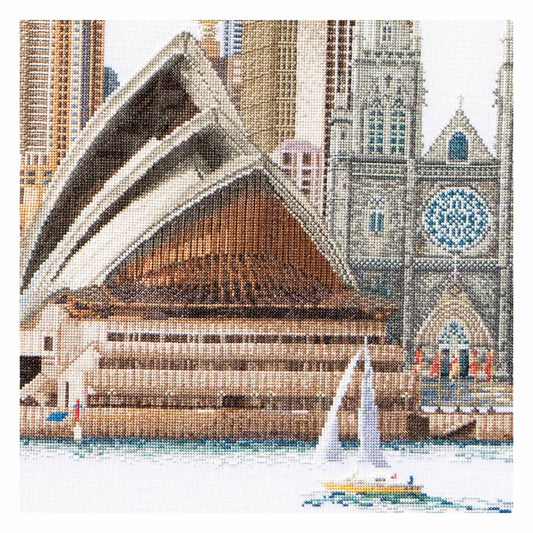 close up cross stitch view of Sydney city in Australia