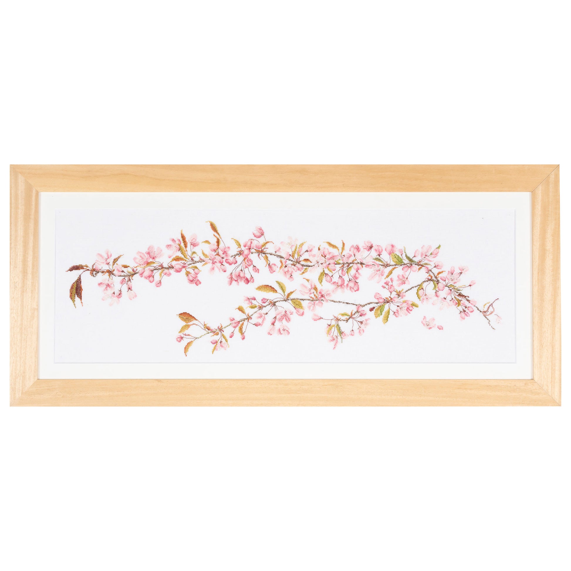 Cross stitch kit a cherry blossom branch on a white background