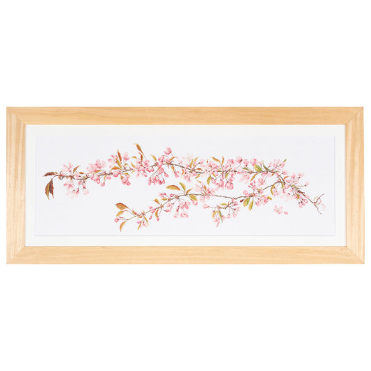 Cross stitch kit a cherry blossom branch on a white background