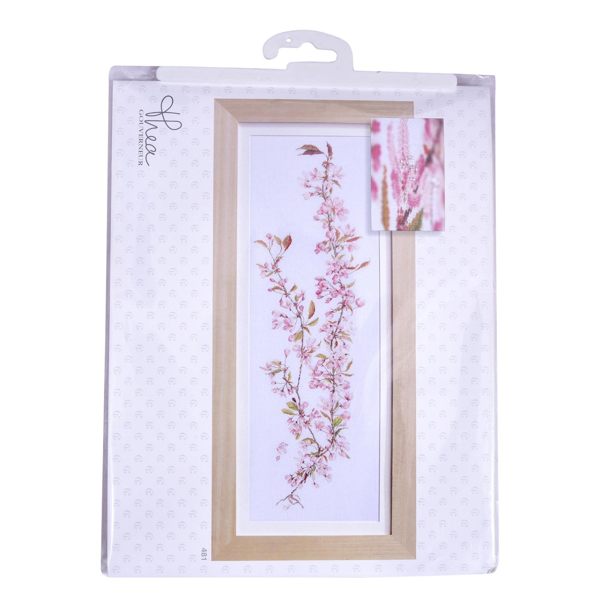 Packaged cross stitch kit with a floral design sakura