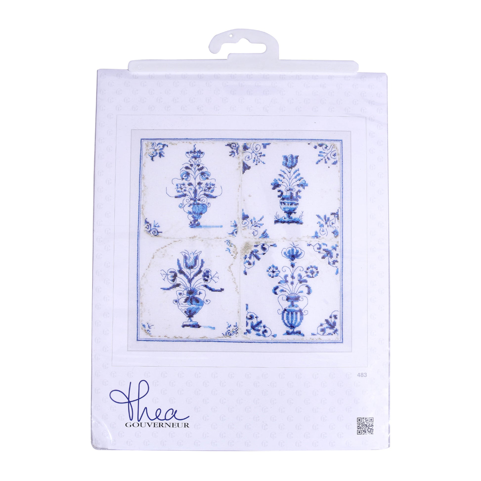 Packaged embroidery kit with blue floral design Thea Gouverneur