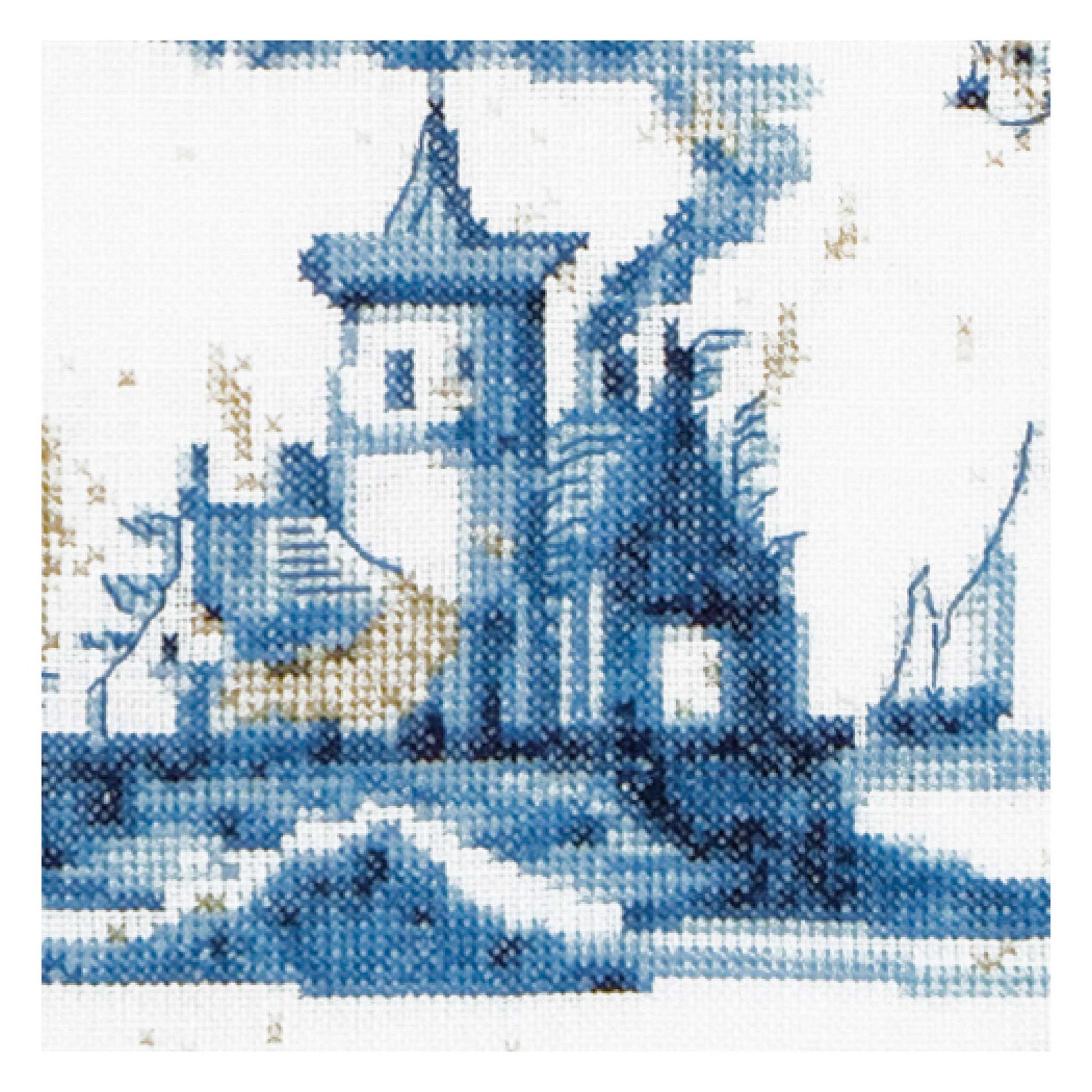 Counted Cross Stitch Kit Antique Tiles Villages close up