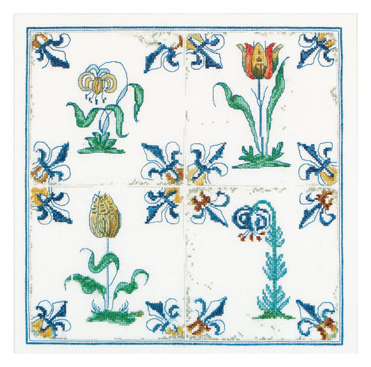 Antique Tiles Flowers - Aida - 18 - 485A