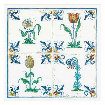 Antique Tiles Flowers - Linen - 36 - 485