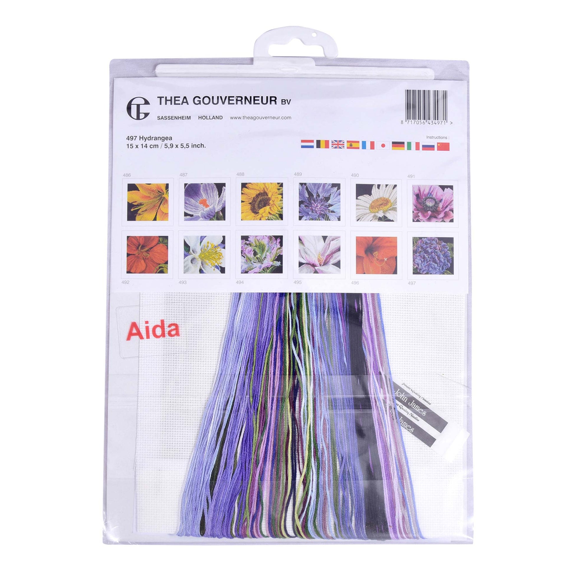 Embroidery kit packaging with threads and patterns Thea Gouverneur