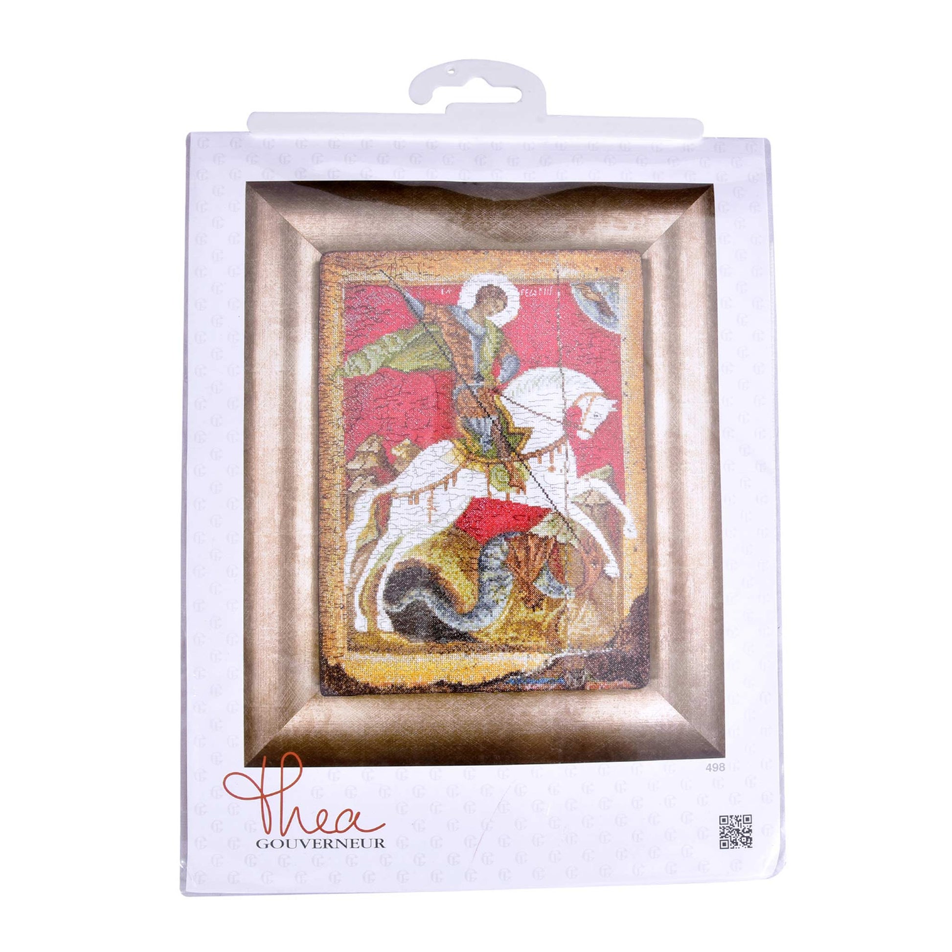 Packaged cross stitch kit of Icon St. George , featuring the brand 'Thea Gouverneur'.