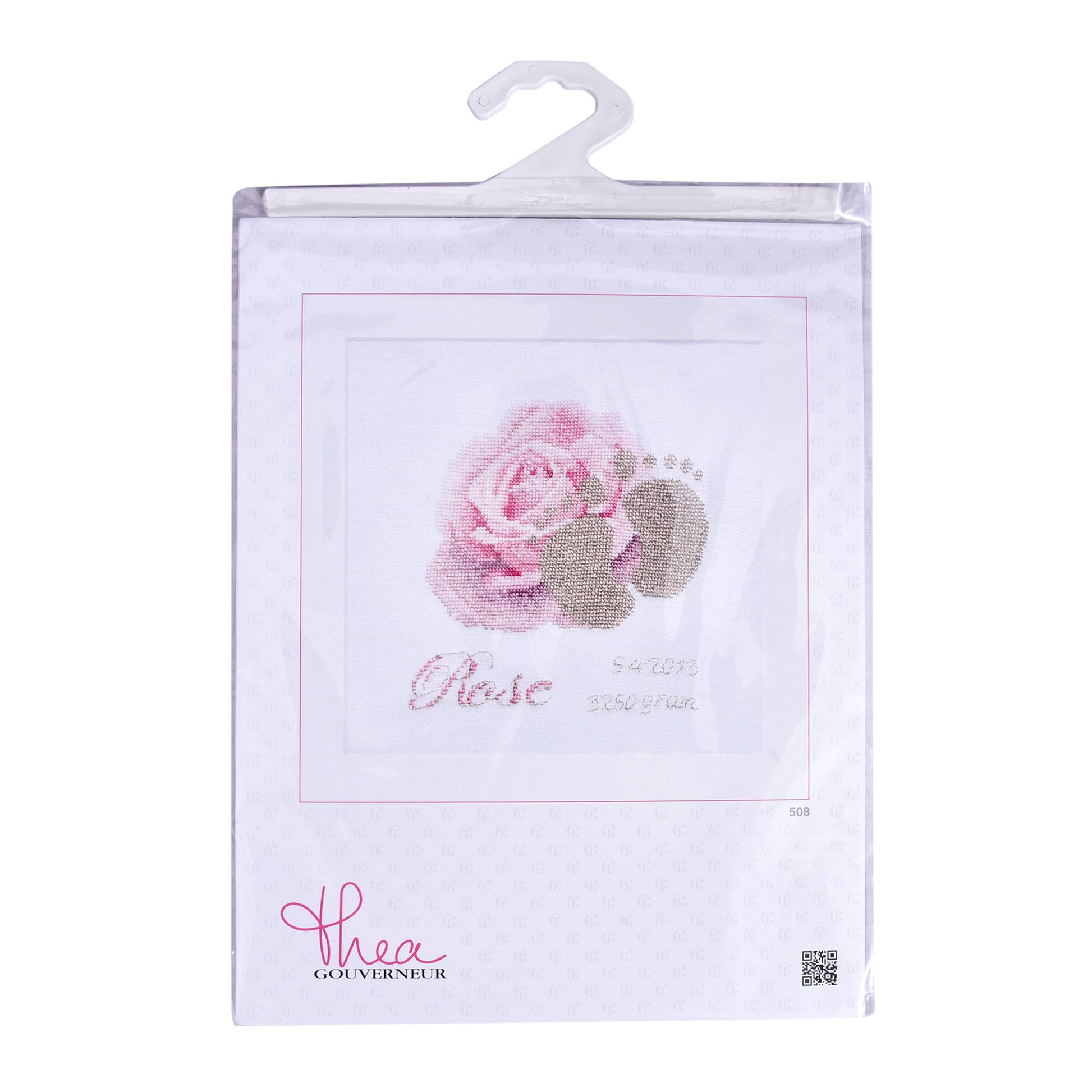 Packaged product with a pink rose design and 'Thea Gouverneur' branding on a white background.