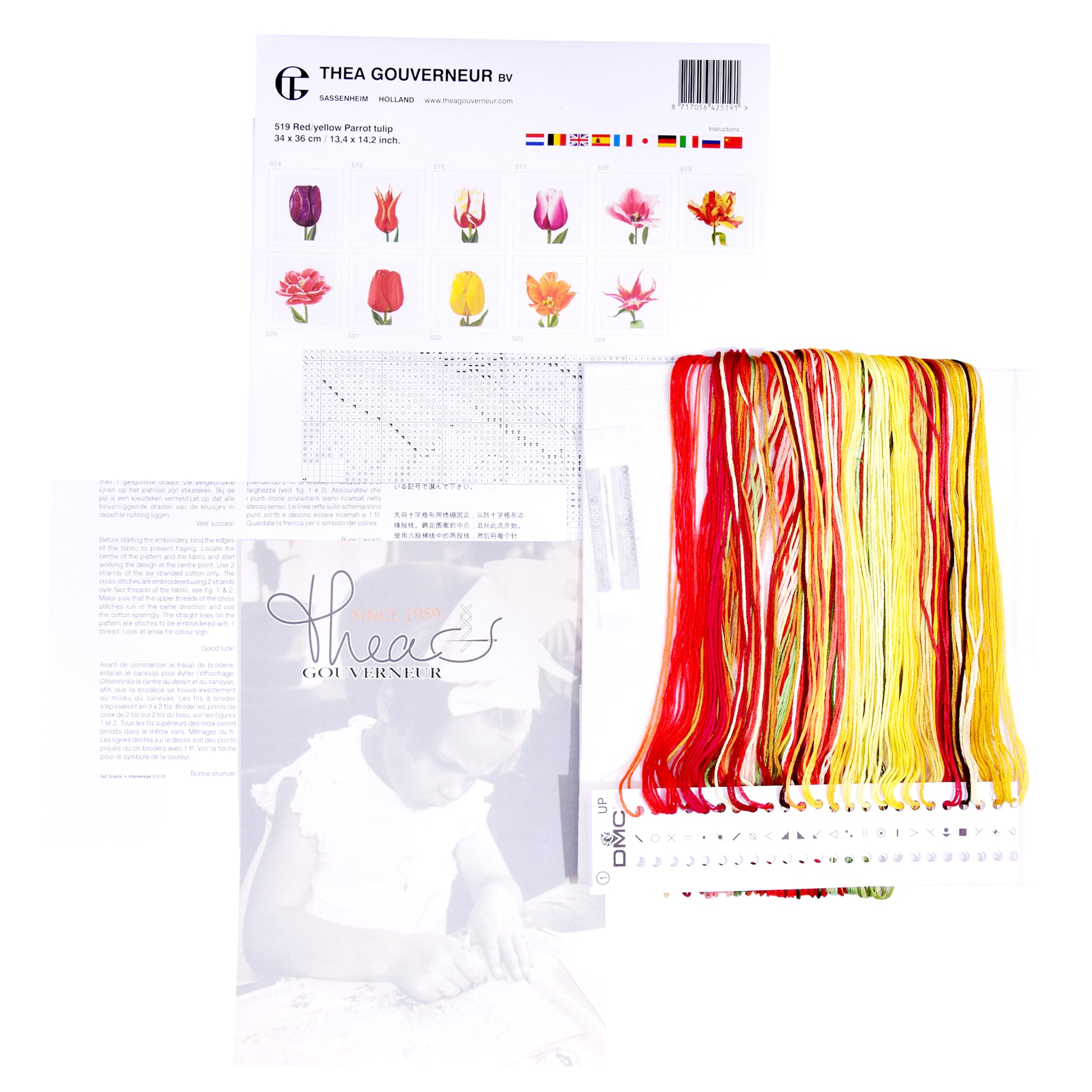 Red/Yellow Parrot Tulip - Linen - 32 - 519-Thea Gouverneur Since 1959