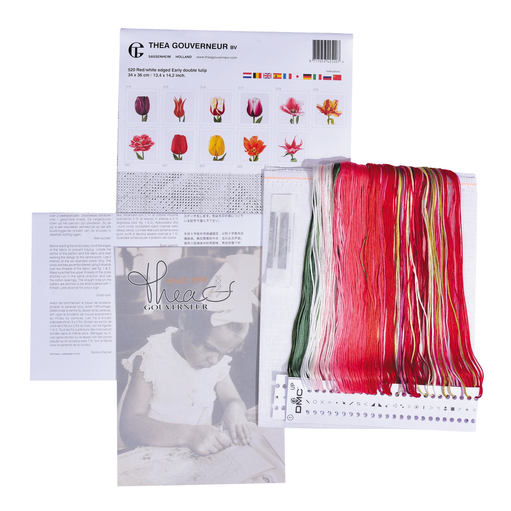 Red/White Edged Early Double Tulip - Linen - 32 - 520-Thea Gouverneur Since 1959