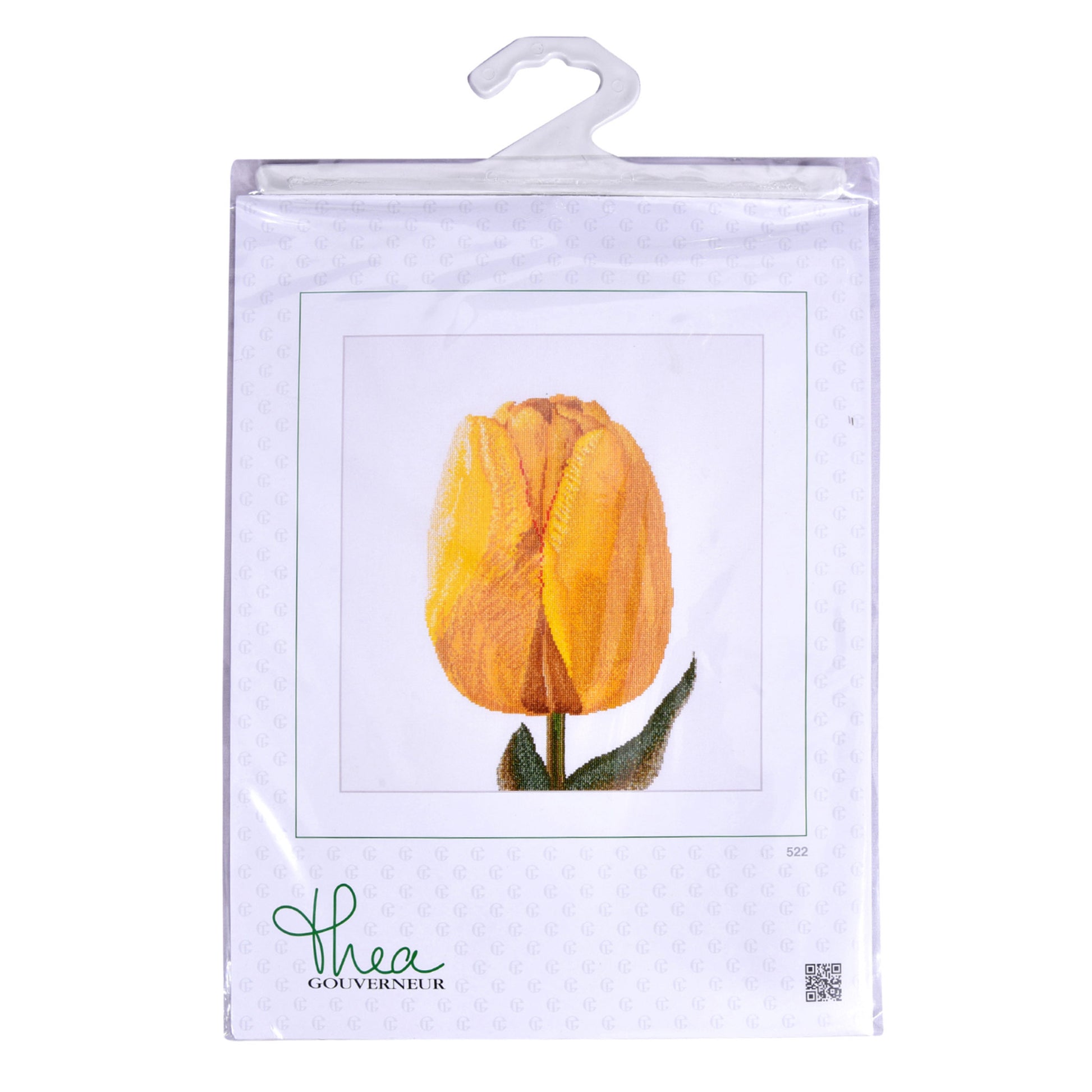 Packaged product with a yellow tulip cross stitch kit and 'Thea Gouverneur' branding.