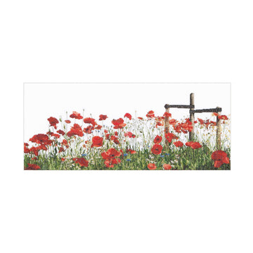 Field of red poppies with a wooden fence cross stitch kit