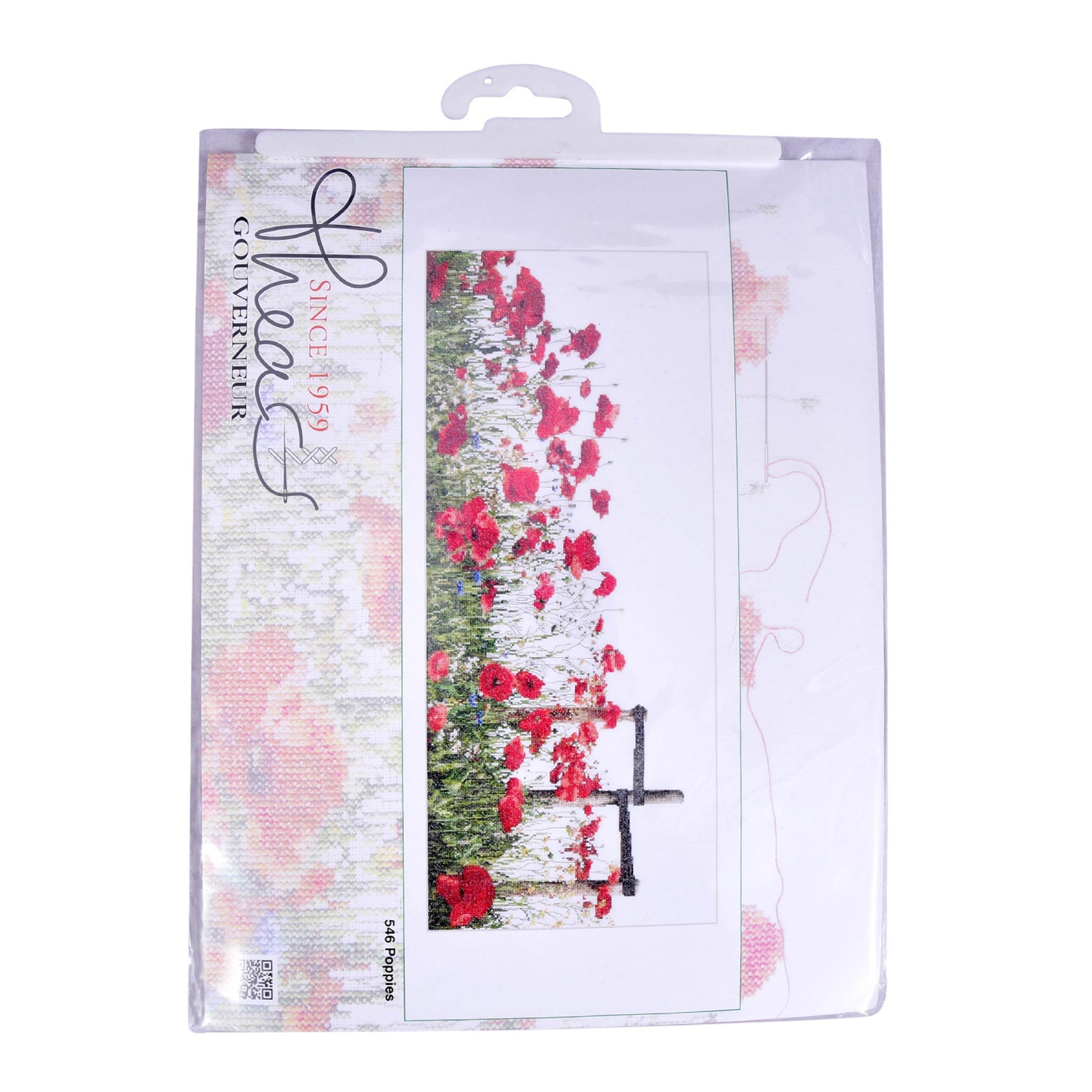 Packaged embroidery kit Thea Gouverneur with floral design poppies meadow