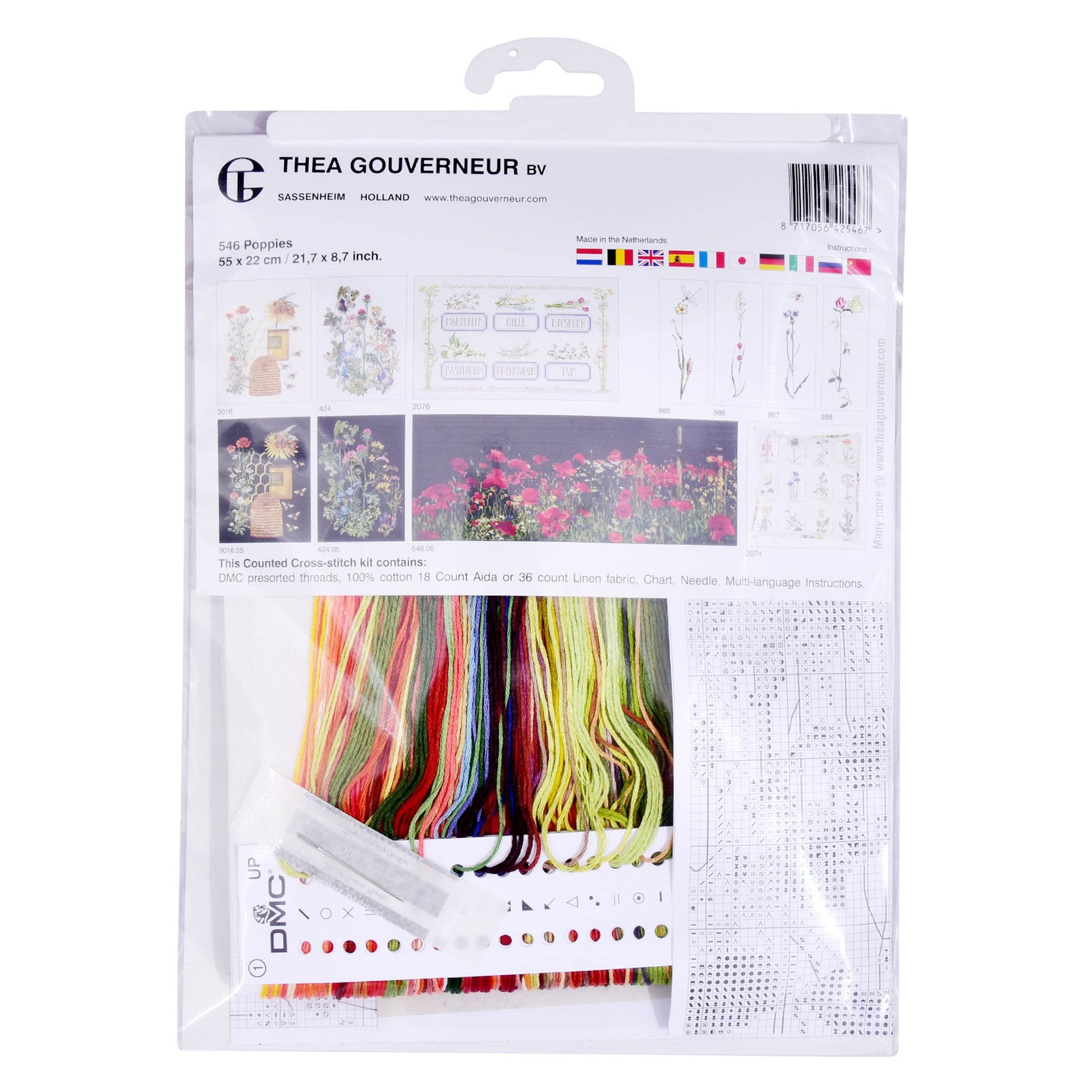 Embroidery kit packaging with threads and patterns Thea Gouverneur