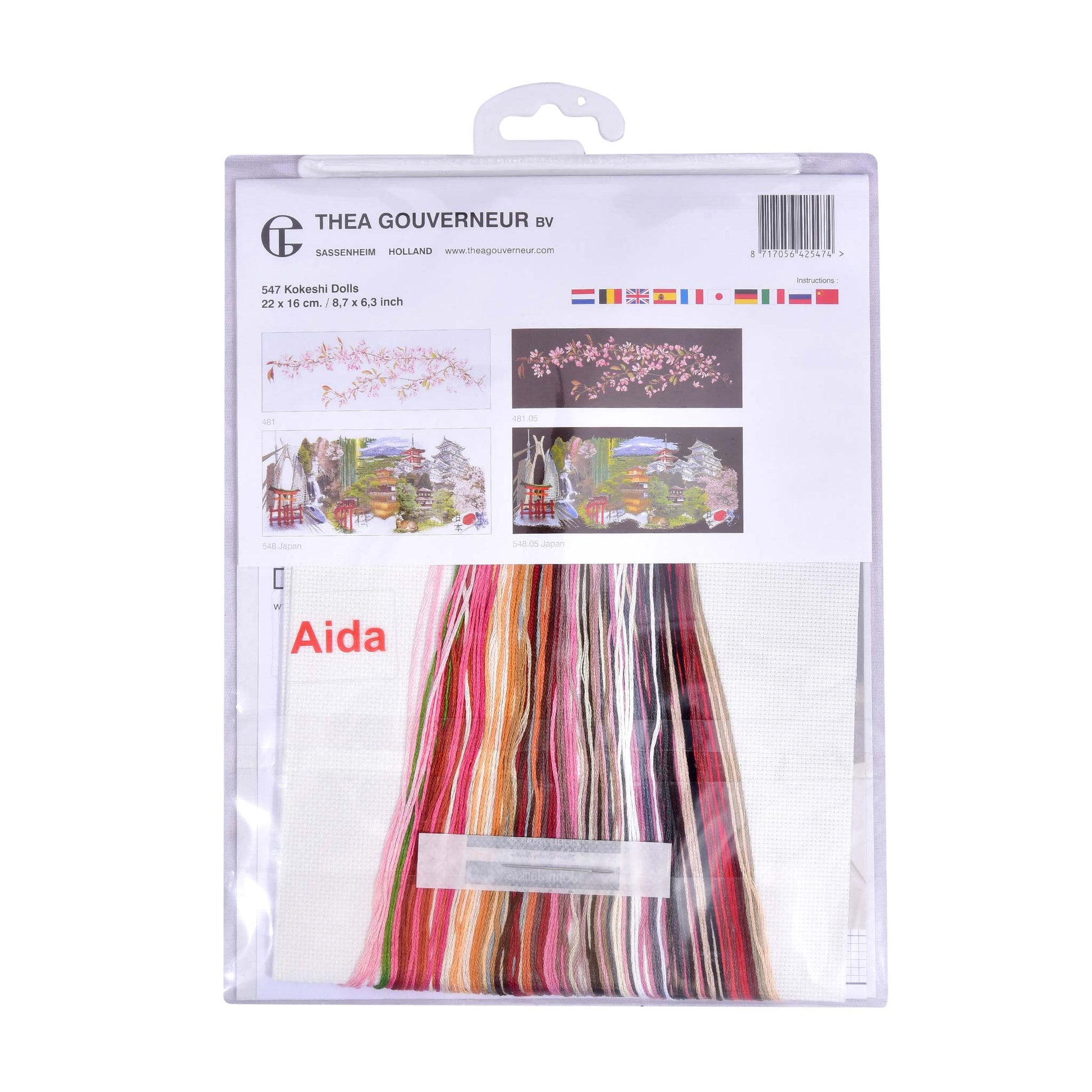 Embroidery kit packaging with threads and patterns Thea Gouverneur