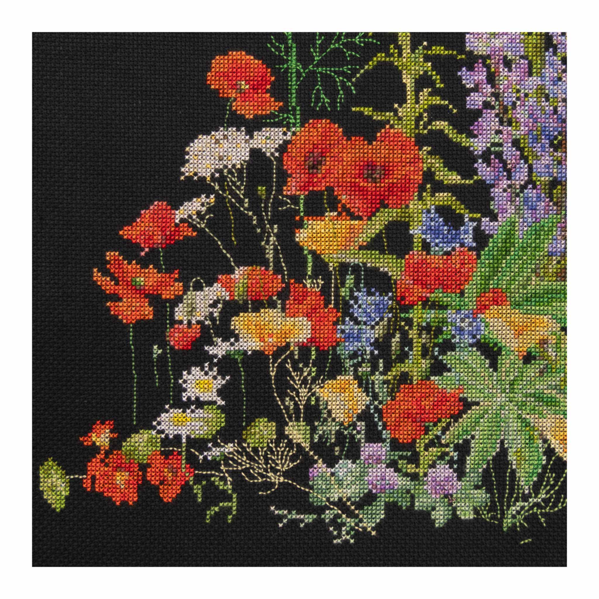Counted Cross Stitch Kit American Wild Flowers - Aida Black