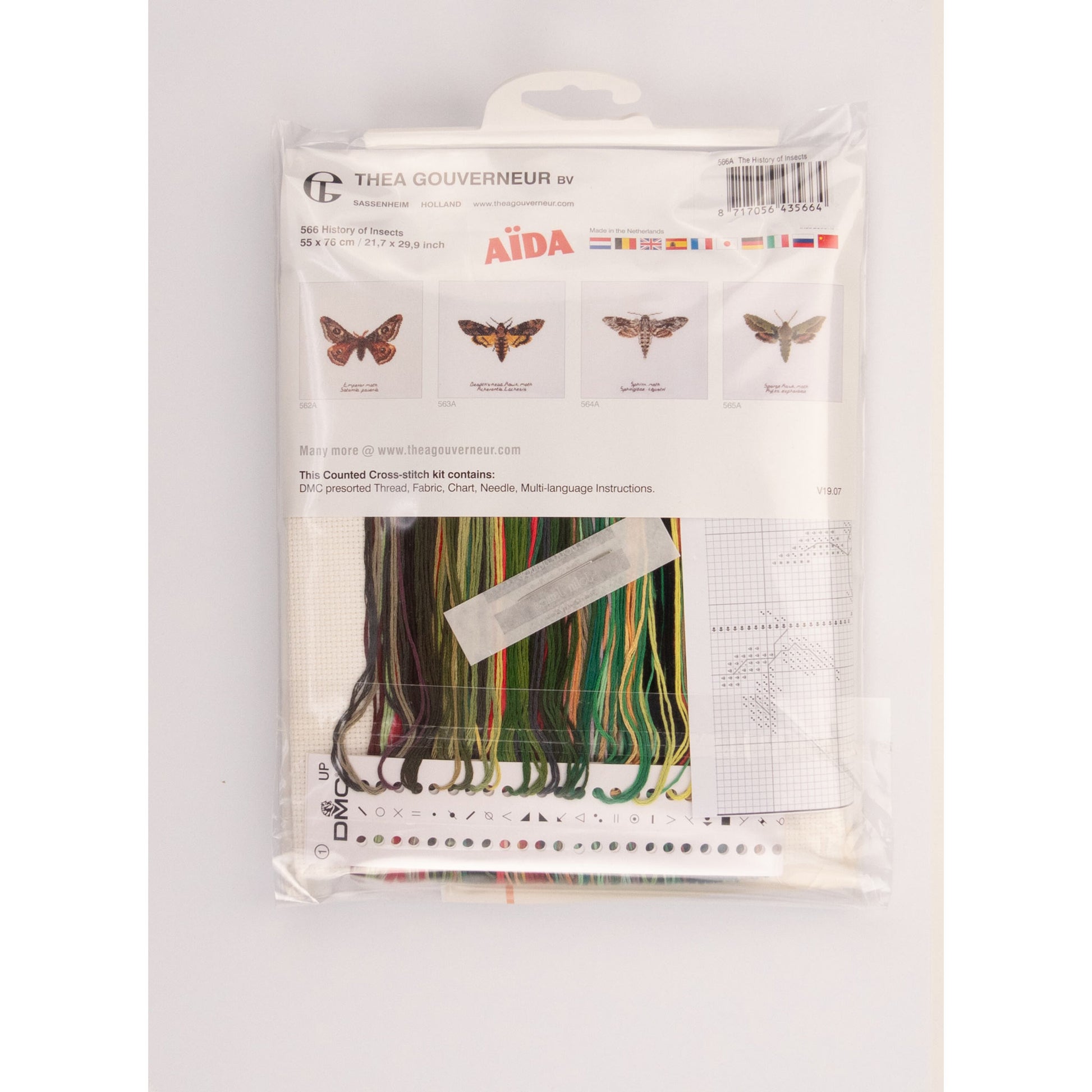 Embroidery kit with pattern and chart, needlework fabric, and dmc floss threads 