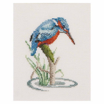 Cross stitch kit kingfisher on a white background