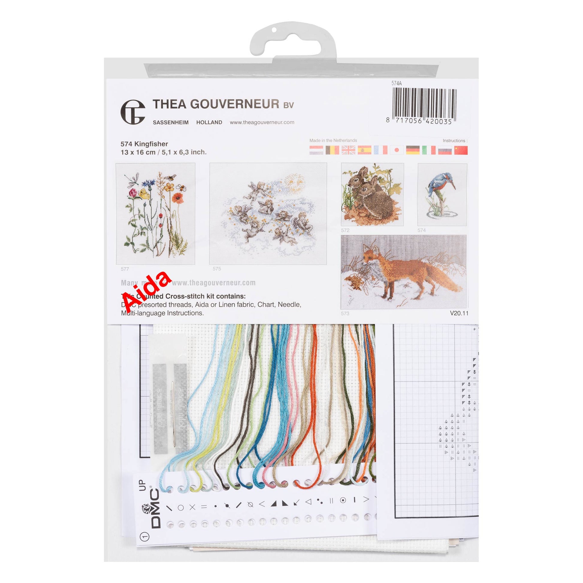 Embroidery kit packaging with bird designs and instructions