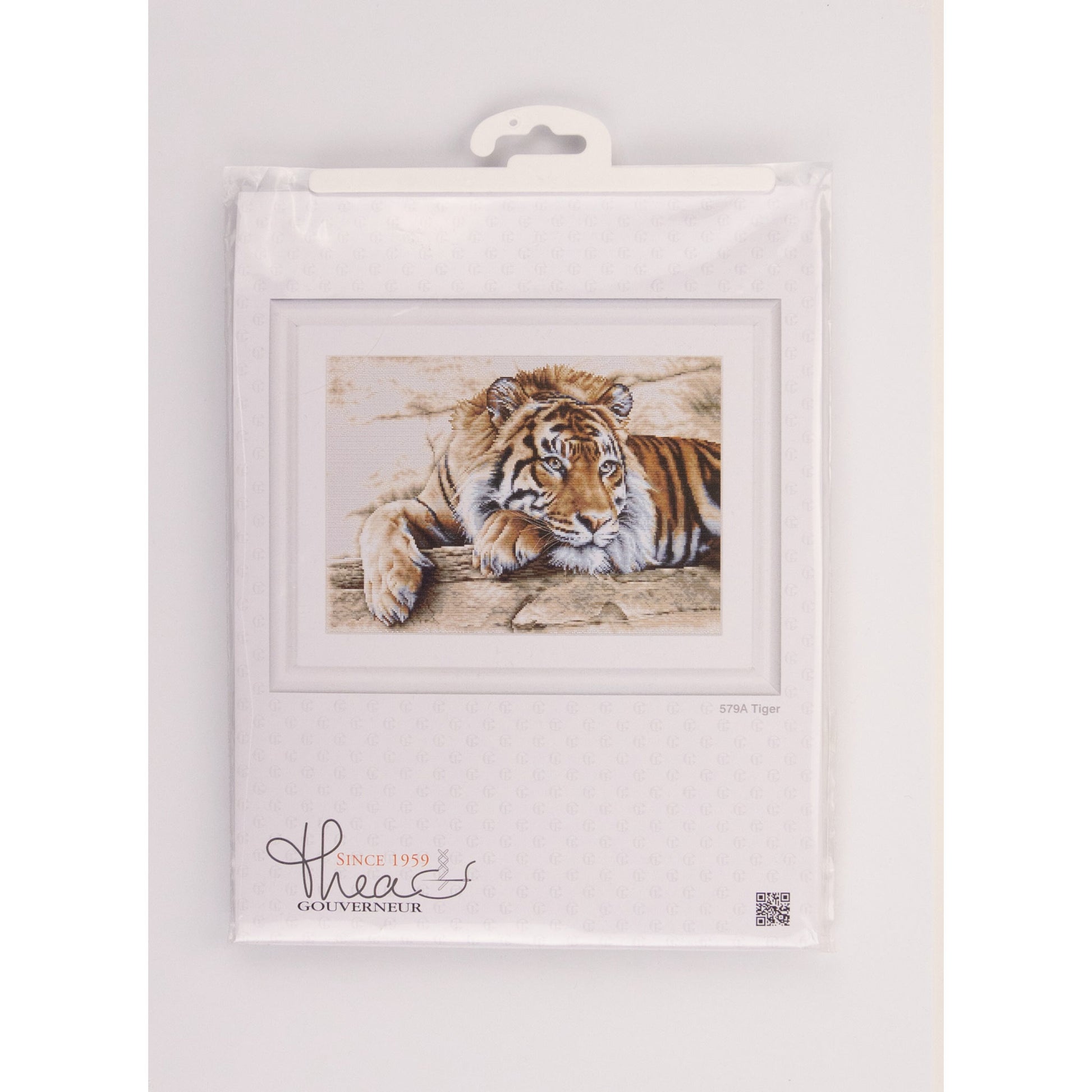 Packaged cross stitch kit of tiger , featuring the brand 'Thea Gouverneur'.