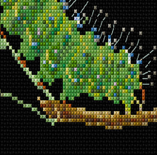 Mockup Cross stitch of caterpillars green on a black background