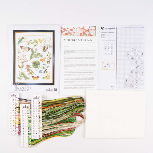 Counted Cross Stitch Kit Caterpillars & Butterflies – Linen 32 Count