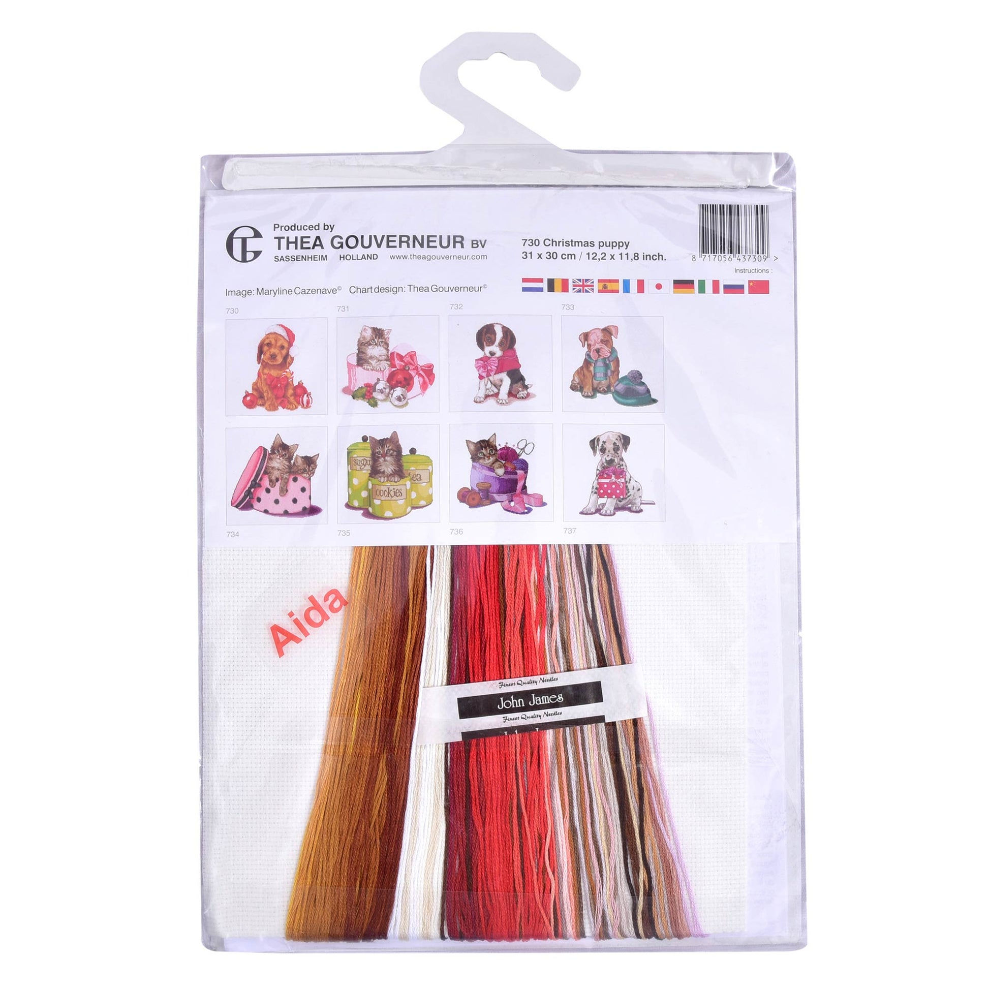 Embroidery kit packaging with threads and patterns Thea Gouverneur